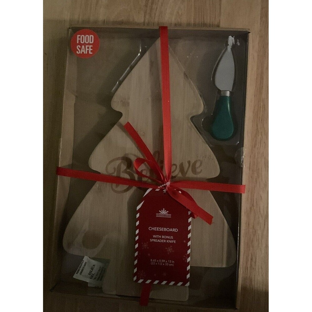 Season's Cheer Cheeseboard With Bonus Spreader Knife, Believe On Tree